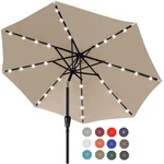Lightweight 9FT Khaki Patio Umbrella With 32 Leds & Strong Aluminum Frame. Fixed Price $128.79.
