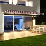 Aleko Semi-cassette Motorized Led Retractable 16X10 Ft Patio Awning Red/white. Fixed Price $899.00.