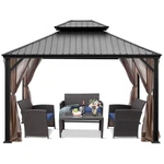 Patiojoy 12' X 10' Hardtop Gazebo 2-TIER Outdoor Galvanized Steel Canopy Brown. Fixed Price $999.99.