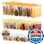 28 Pack Reusable Food Storage Bags,leakproof Freezer Bpa Stand Up Sand. Fixed Price $42.34.