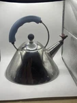 Alessi 9093 Michael Graves Kettle With Bird Whistle, Blue Handle. Fixed Price $100.00.
