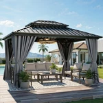 Hard Top Gazebo 10X12FT Aluminum Double Roof Gray Curtains Netting Yitahome Tent. Fixed Price $1084.99.