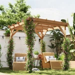 Outsunny 6.6' X Outdoor Pergola, Wood Gazebo, Dark Brown. Fixed Price $339.99.