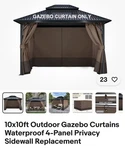 10X10FT Outdoor Gazebo Curtains Waterproof 4-PANEL Privacy Sidewall Replacement. Fixed Price $62.99.