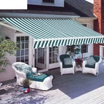 10'X8' Retractable Patio Awning - Green/white Stripes, Manual, Commercial Grade. Fixed Price $1333.99.