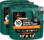 Pack 10X12FT Heavy Duty Waterproof Poly Tarp Uv Block Green Black. Fixed Price $58.43.