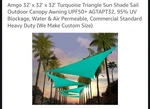 Amgo 32 X Turquoise Sun Shade Sail Triangle. Fixed Price $55.00.