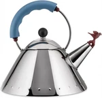 Alessi 9093 Michael Graves Kettle With Bird Whistle, Blue Handle. Fixed Price $214.99.