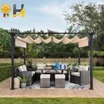 Sunjoy Outdoor Pergola 9 X 12 Ft. Patio Steel Frame With Retractable Can. Fixed Price $516.99.