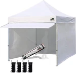10X10 Pop Up Canopy Tent With Sidewalls, Roller & Sand Bags - White. Fixed Price $383.99.