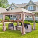 ***new Real Living Tan Pop Up Canopy With Netting, (11' X 11'). Fixed Price $250.00.