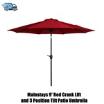 Mainstays 9' Red Crank Lift And 3 Position Tilt Patio Umbrella. Fixed Price $60.43.