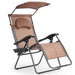Costway Folding Recliner Lounge Chair With Shade Canopy Cup Holder Brown New. Fixed Price $43.79.