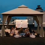 Domi 10X13FT Gazebo W/mosquito Netting,waterproof Double-roof Canopy Metal Frame. Fixed Price $499.98.