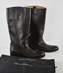New Salvatore Ferragamo Sz 12 Ramon Brown Tall Riding Boots Logo Buckle Strap. Fixed Price $890.99.