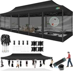 Heavy Duty 10X30 Pop Up Canopy With Sidewalls & Mosquito Netting, Black. Fixed Price $733.99.