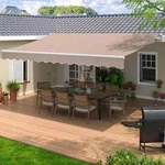 Patio Awning Manual Retractable Outdoor Sun Shade Deck Canopy Beige 13'X8'. Fixed Price $179.99.