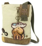 New Chala Patch Crossbody Bag Gift Messenger Canvas Sand Beige Moose Coin Purse. Fixed Price $49.00.