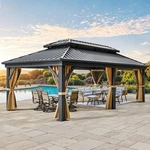 Metal Hardtop Gazebo 12X18FT Double Roof Canopy Galvanized Iron Brown Yitahome. Fixed Price $2154.99.