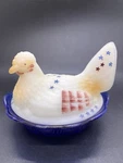 Rare Fenton 5.5 Patriotic Stars And Strips Hen Nest. Mint! Signed By Artist. Fixed Price $400.00.