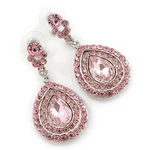 Light Pink Austrian Crystal Teardrop Earrings Rhodium Plating - 50MM Length. Fixed Price $25.73.