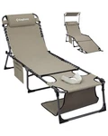Folding Beach Chair 400LB Adjustable 5 Position Canopy Beige Kingcamp Portable. Fixed Price $179.99.