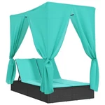 Double Sun Lounger With Roof And Curtains Brown/gray/black Poly Rattan Vidaxl. Fixed Price $314.99.