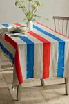 Anthropologie Americana Linen Tablecloth Gray Red Blue Flag 55X 98" New. Fixed Price $171.00.