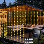 144LED Solar Outdoor Curtain Lights For Christmas Garden Patio Fence Wall Gazebo. Fixed Price $15.26.