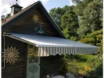 Aleko 20X10 Retractable Awning Replacement Fabric Multi Stripe Green Canopy. Fixed Price $120.00.