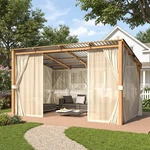 10X14 Wooden Hardtop Gazebo Pergola W/ Curtains & Netting Lean Patio Shelter. Fixed Price $819.99.