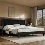 King Size Bed Frame Platform With Upholstered Adjustable Headboard Wooden Slat. Fixed Price $309.99.