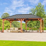 Outdoor Large Wood Gazebo With Hardtop Galvanized Steel Roof For Lawn And Garden. Fixed Price $2399.98.