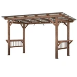 Outdoor Wooden Grill Gazebo W/ Metal Roof, Lights & Bar Counter, Bbq Shelter. Fixed Price $754.09.
