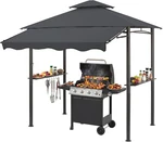 8X8 Ft Grill Gazebo, Canopy With Big AWNING&2 Side SHELVES&6 Hooks&bottle. Fixed Price $287.99.