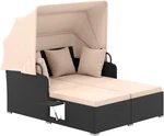 Patio Rattan Daybed With Retractable Canopy, Outdoor Wicker Sunbed Lounger. Fixed Price $485.99.